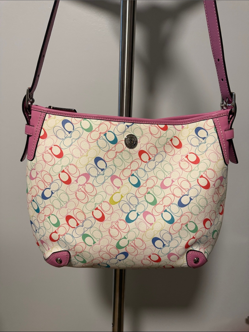 Coach Pink Multicolor Monogram C Shoulder Bag